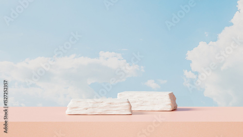 A product display background featuring a bright sky backdrop in landscape