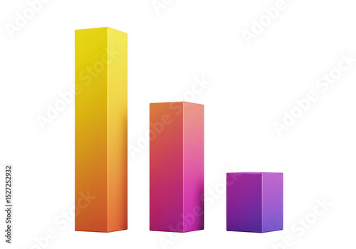 Decreasing colorful bar chart isolated on transparent background