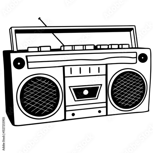 Retro Boombox Vector Icon – Vintage Radio Cassette Player Clipart for Music Designs