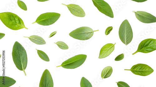 Fresh Green Leaves Floating Against a PNG Transparent Background