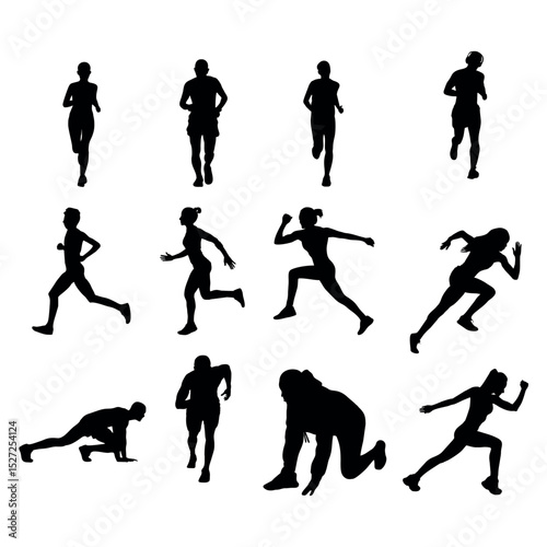 silhouettes of people running