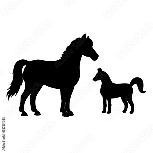 Silhouette of a horse and foal