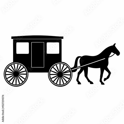 Black silhouette of horse drawn carriage