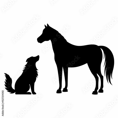 Silhouette of a dog and horse together