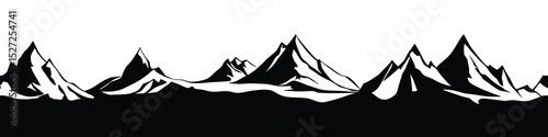 Silhouette mountain range isolated on white background, seamless border, vector design