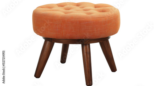Elegant orange upholstered stool furniture with PNG transparent background