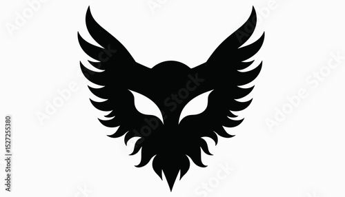 Black silhouette of a mythical creature with wings and fierce eyes  