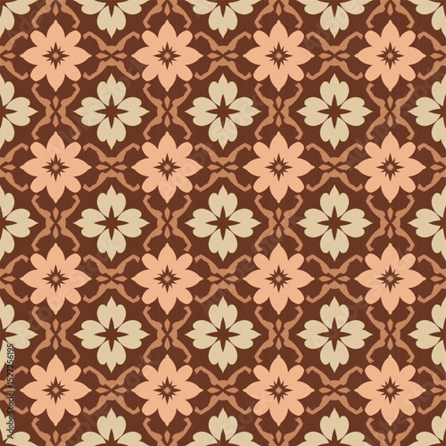 A geometric flower pattern, a creme-free red-brown pattern, a vector pattern used for wallpapers, paper towels, and gift wrapping.