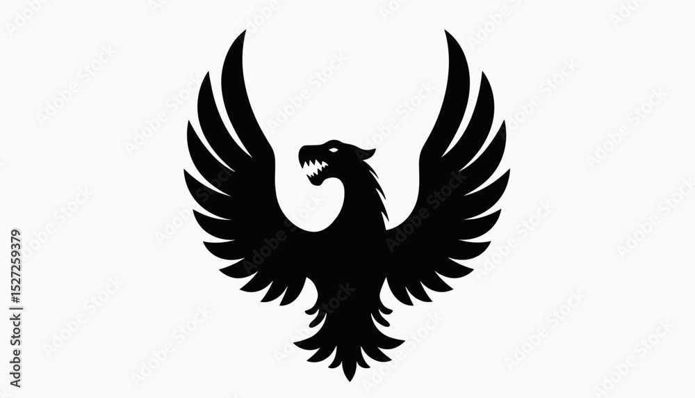 Obraz premium Black phoenix silhouette with outstretched wings and fierce expression 