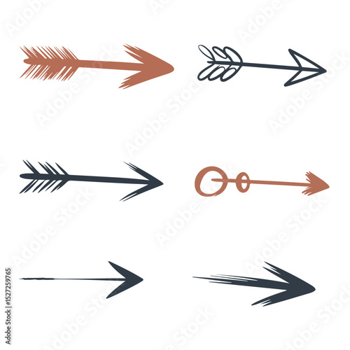Set of colorful, stylized brushstroke arrows for design,