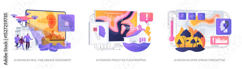 AI for Disaster Risk Reduction abstract concept vector illustrations.