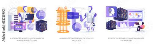 AI Optimization for Quantum Systems abstract concept vector illustrations.