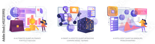AI Applications in Quantum Computing abstract concept vector illustrations.