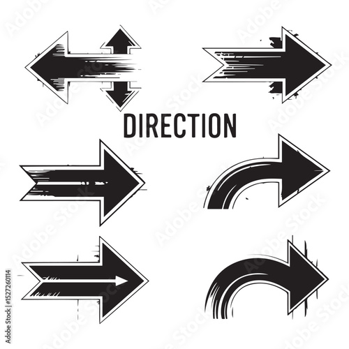 Set of colorful, stylized brushstroke arrows for design,