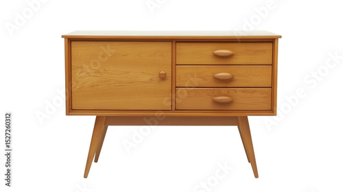 Vintage wooden cabinet with drawers and door on a PNG transparent background