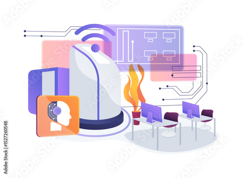 AI-Driven Office Cleaning Robots abstract concept vector illustration.