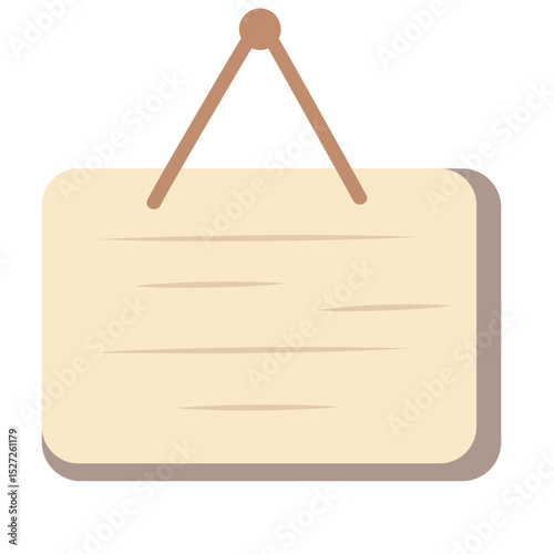 Cream-colored wooden signboard with soft shadows and a single rope, ideal for wedding signs, product labels, or neutral display elements.

