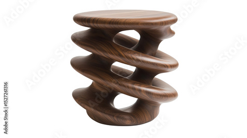 Unique Wooden Sculptural Stool with Organic Form and PNG transparent background