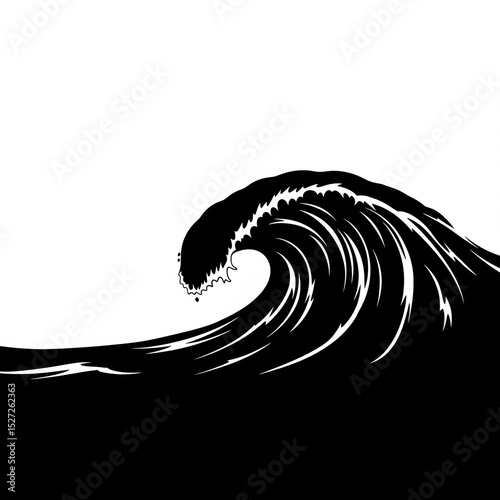 A silhouette of ocean waves, white background.
