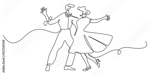 one continuous line drawing of men and women dancing in traditional costumes.single line vector illustration sign for party,festival,dance studio