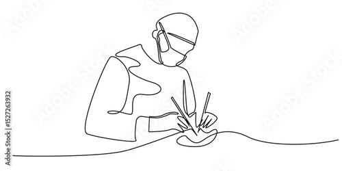 one continuous line drawing of a surgeon performing an operation in a hospital.single line vector illustration for hospital,health,clinic and other signs