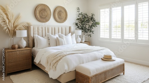 Stylish guest bedroom with clean linens, neutral decor, and a welcoming feel