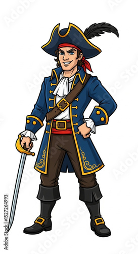 Elegant Male Pirate with Saber – Vector Illustration