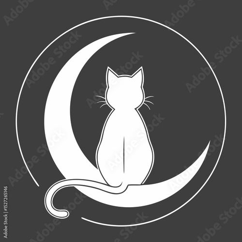 Silhouette of cat sitting on crescent moon