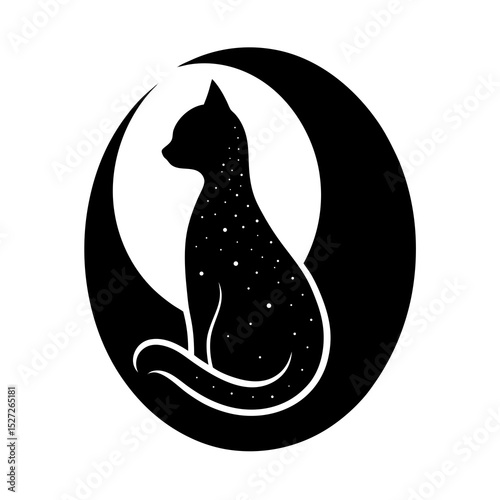 Silhouette of a cat sitting on a crescent moon