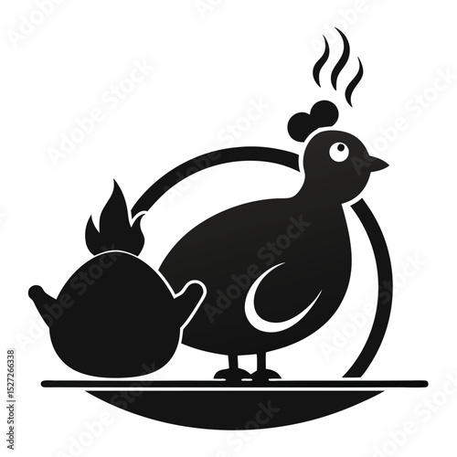 Silhouette illustration of a cooked chicken with a roasting pot concept for culinary themes