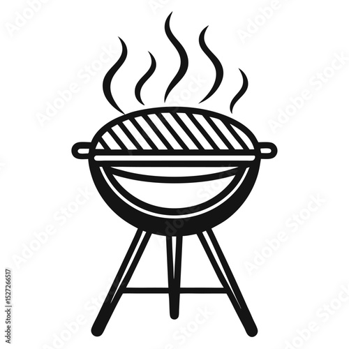 Simple black and white illustration of a charcoal barbecue grill with rising smoke