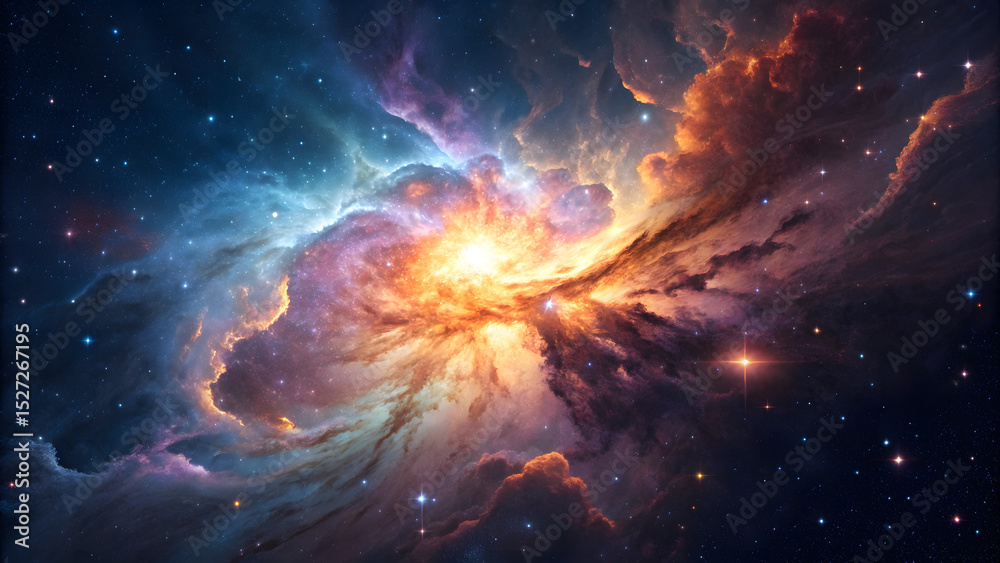 Fototapeta premium Colorful cosmic explosion with vibrant nebula in deep space