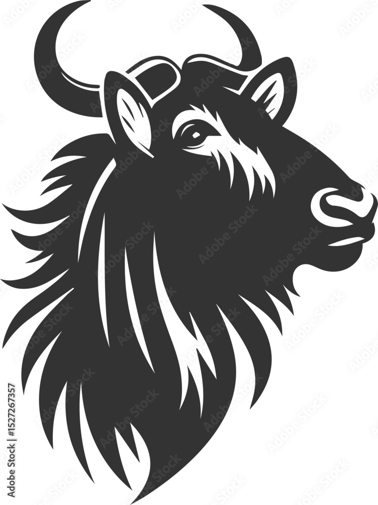 Fototapeta premium Wild animal vector silhouette of a wildebeest black illustration