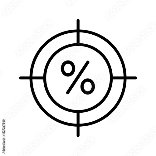 Target with percent symbol representing focused discount – outline icon