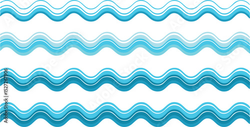 Vector Pattern of Stylized Ocean Waves in Horizontal Rows with Varying Blue Shades on White Background – Minimalist Modern Sea Illustration with Clean Lines and Calm Vibe

