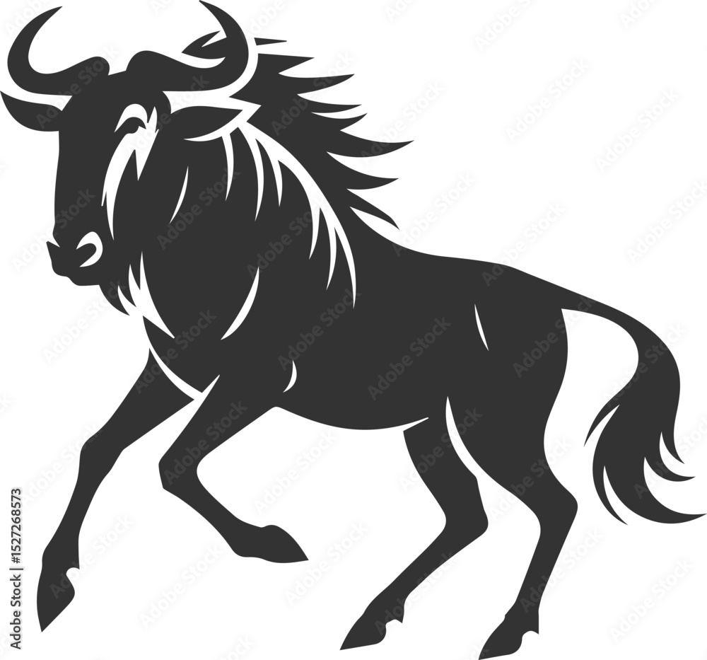 Fototapeta premium Wild animal vector silhouette of a wildebeest black illustration