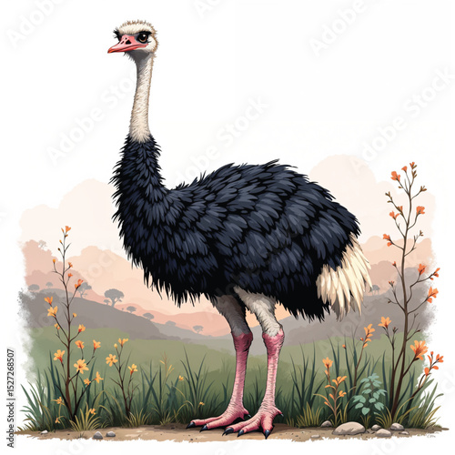 ostrich in the wild vector illustration isolated