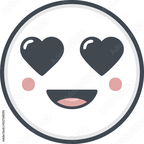 Vector of an Affectionate White Emoji with Heart-Shaped Eyes, Rose-Pink Cheeks, and a Soft Smile in Clean Circular Frame


