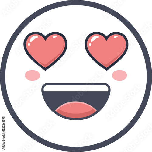 Vector Emoji Face with Symmetrical Black Heart Eyes, Pink Blush Accents, and a Sweet Expression in Minimalist Design

