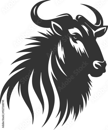 Wild animal vector silhouette of a wildebeest black illustration