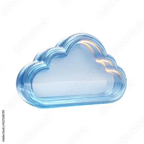 Abstract blue glass cloud computing technology icon digital network data storage server internet cloud computing service on transparent background 3d