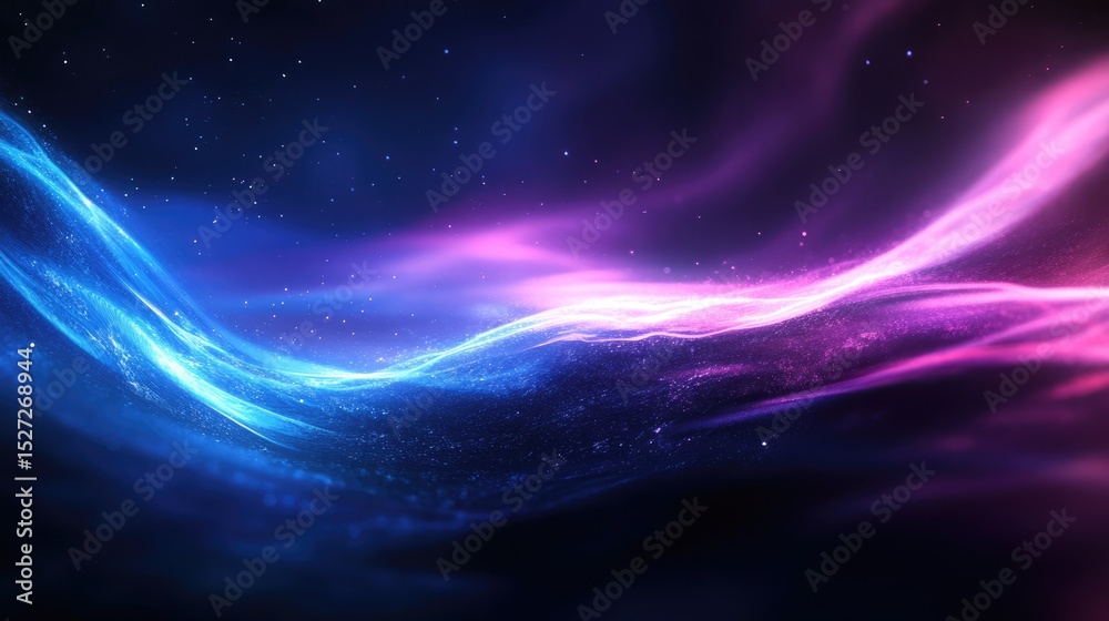 Obraz premium Abstract futuristic backdrop with smooth flowing digital waveforms in vibrant blue and purple hues layered over textured deep design