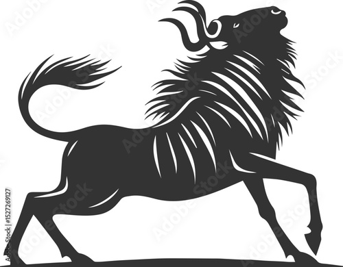 Wild animal vector silhouette of a wildebeest black illustration photo