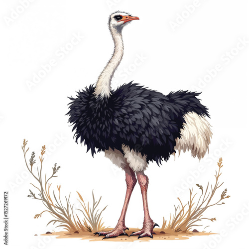 ostrich on the beach vector illustration isolated