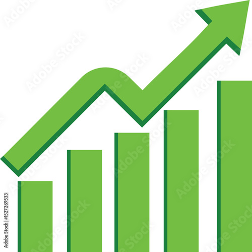 Vector Design of a Rising Column Chart with Sharp Green Bars and a Diagonal Arrow Indicating Positive Trend and Achievement