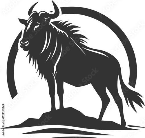 Wild animal vector silhouette of a wildebeest black illustration