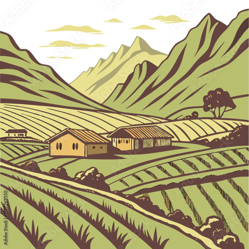 Lares Valley in the Andes with Traditional Villages and Farmlands. Perfect for: Pachamama Raymi, Lares Valley (Andes, Peru)