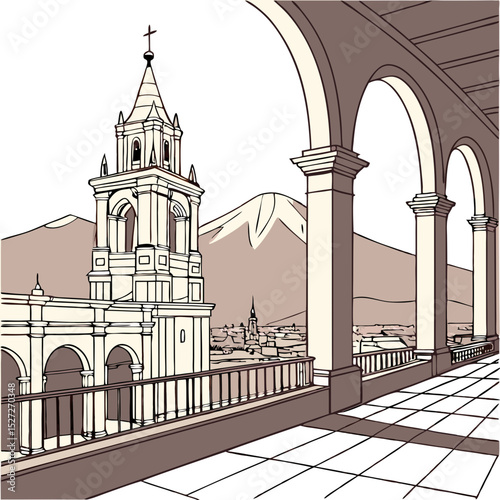 Yanahuara Viewpoint in Arequipa with Panoramic Views of the White City and Volcanoes. Perfect for: Independence Day, Yanahuara Viewpoint (Arequipa, Peru)