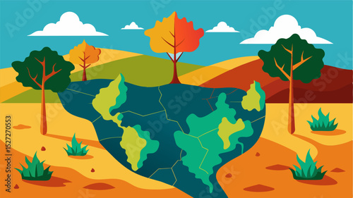 A visual representation of regions experiencing drought depicting a sharp decline in vegetation and greenery.. Vector illustration