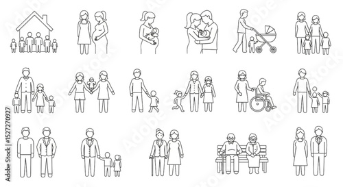 Diverse Family Representations A Visual Exploration of Modern Kinship Structures Line Art and Illustrated Family Concepts